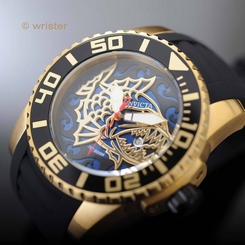 Invicta Piranha Pro Diver 18k Gold IP Blue Black Dial Silicone 52mm Men's Watch