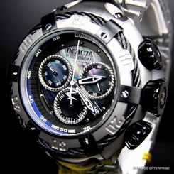Invicta Reserve Thunderbolt Black MOP Swiss Silver Steel Chronograph Watch New