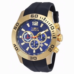 Invicta Mens Pro Diver Gold Tone Chronograph Silicone Strap Blue Dial Watch