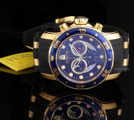 Invicta Men's Pro Diver Collection Chronograph Blue Dial Black Polyurethan Watch 843836069830