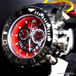 Invicta Sea Hunter III Red 70mm Full Sized Rubber Swiss Chronograph Watch New