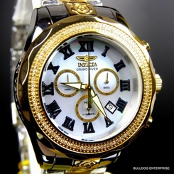 Invicta Grand Pro Diver 107 White Diamonds MOP 47mm 2 Tone Gold Steel Watch New