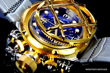 Mens Invicta Russian Diver Nautilus Chronograph Gold Plated Blue Swiss Watch New