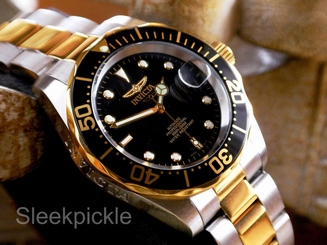 Invicta 8934 Pro Diver Gold Plated & Silvertone SS Black Dial Men's 200M Watch 843836089340