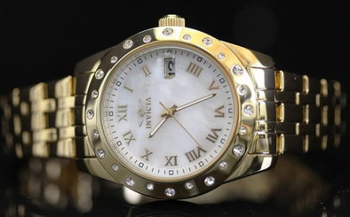 Invicta Womens Angel Rhinestone Accented Bezel 18k Gold Plated SS Watch 17488