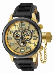 Invicta Mens Russian Diver Swiss Made Chronograph 18k Gold Plated Leather Watch
