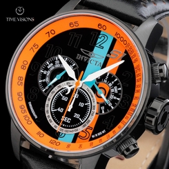 Invicta Men's 48mm S1 Rally Chronograph Orange & Blue Stripe Leather Strap Watch