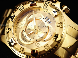 Invicta Reserve 52mm Excurison TOURING ALL GOLD Ed. Swiss Chrono 18KGIP SS Watch