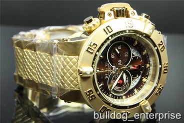 Men Invicta Subaqua Noma III Swiss Chronograph 18kt Gold Plated Brown Watch New
