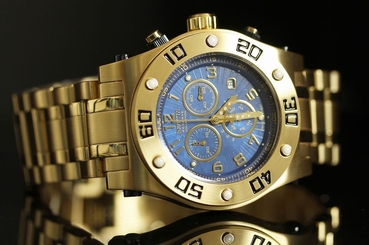 Invicta Mens Speedway Swiss Made Chronograph Blue MOP Dial 18k Gold Plated Watch
