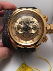 Invicta 21628 Mens Russian Diver Chrono Black Silicone Gold-Tone Dial 18K GP-R14