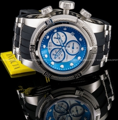 Invicta Rserve 52mm Bolt Zeus Swiss Made Chrono Ice Blue Dial S.S Poly Watch NEW