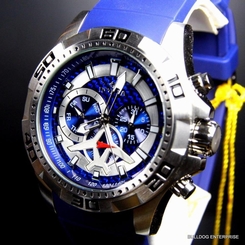 Mens Invicta Aviator Blue Silver Tone Multifunction Carbon Fiber 48mm Watch New