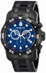 Invicta Mens Pro Diver Scuba Blue Chronograph Dial Black Bracelet Watch
