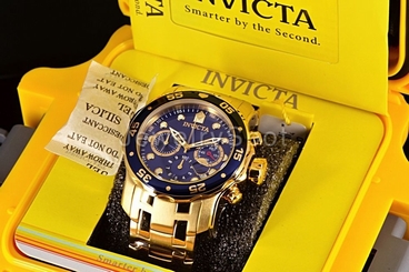  Invicta Pro Diver Scuba Gold Plated Steel Chronograph Blue Swiss Parts Watch New