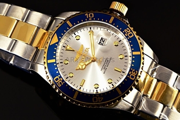 Mens Invicta 43mm Pro Diver TwoTone Gold Silver Steel Blue Sunray Dial Watch New