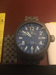 Invicta I Force Military XL Stainless Steel Watch Blue Dial Quartz GMT Pilot