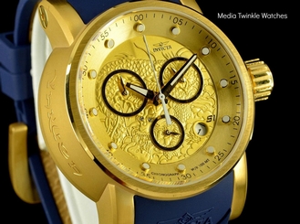NEW Invicta 48mm S1 Rally Quartz Chronograph Gold Tone Blue Silicone Strap Watch