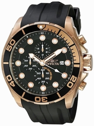 Invicta Mens Pro Diver 18K Rose Gold Plated Chronograph Polyurethane Band Watch