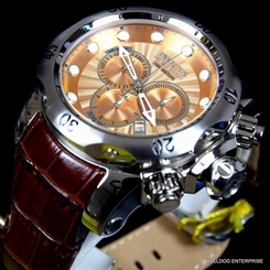 Invicta Reserve Venom Brown Leather Rose Gold Swiss Made Chronograph Watch New