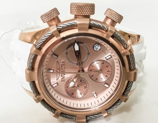 Invicta 16105 Lady's Bolt Swiss Quartz Chrono Rose Gold White Rubber Watch New