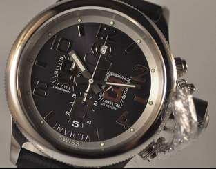 New Mens Invicta 7001 Russian Diver Chronograph Black Leather Strap Watch 843836070010