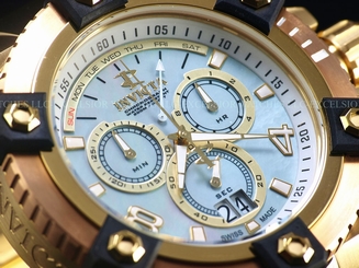 Invicta Reserve Men Grand 63mm Arsenal White MOP Swiss Made Chrono 18KGIP Watch