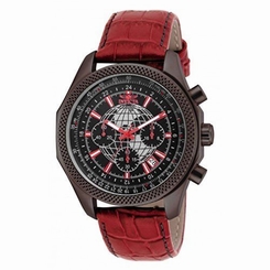 Mens Invicta 18440 World Navigator Red Leather Strap Watch