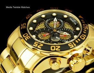 Invicta 48mm ProDiver Scuba Twisted Metal Quartz Chronograph Gold Tone SS Watch