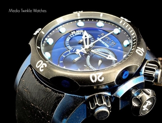  New Invicta 52MM Reserve VENOM Black & Blue Dial Vintage Finish Leather Watch