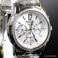 Women's Invicta Angel 84 Diamonds on Bezel Silver Tone Chronograph Watch New