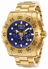New Mens Invicta 17380 Reserve Chronograph Blue Dial Gold Tone Bracelet Watch