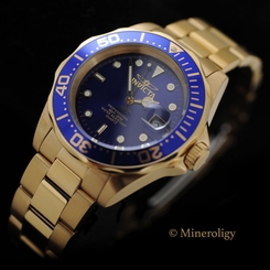 INVICTA 18k GOLD Plated SWISS Quartz BLUE Dial Pro Diver $275 Mens Watch NEW !!!