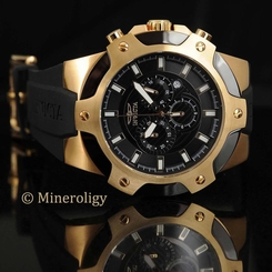 Invicta Signature 18k Gold IP Chronograph Black Silicone 52mm Mens Sport Watch 843836073431