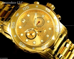 NEW Invicta Men's Pro Diver Scuba Swiss 18k Gold Plated Stainless Steel Watch !!