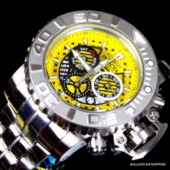 Invicta Sea Hunter III Yellow 70mm Full Sized Swiss Steel Chronograph Watch New