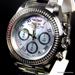 Invicta Speedway 72 White Diamonds Platinum MOP 40mm Stainless Steel Watch New
