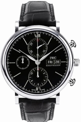 IWC Portofino Black Chronograph Automatic Steel on Leather Men's Watch IW391008 7640127776360