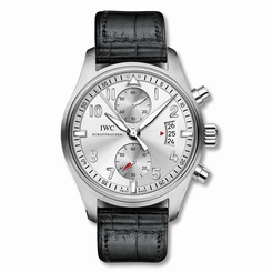 IWC Pilot Spitfire Chronograph IW387809 Silver Black Alligator Watch Ret:$10,200