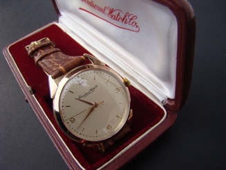 RARE VINTAGE IWC 18K SOLID ROSE GOLD MEN'S OVERSIZED WATCH / BOX !