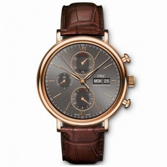 IWC MEN'S PORTOFINO 42MM BROWN LEATHER BAND AUTOMATIC GREY DIAL WATCH IW391021