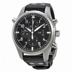 IWC MEN'S PILOTS 46MM BLACK LEATHER BAND STEEL CASE AUTOMATIC WATCH IW377801 7640127777237