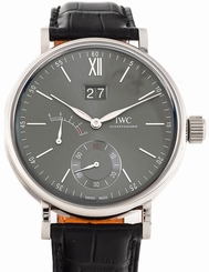IWC Portofino Hand Wound 18k White Gold Date Gray Dial Strap Mens Watch IW516101