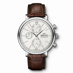 NEW IWC Portofino Chronograph Silver Dial Steel Leather Watch 42mm Mens IW391007 7640127776353