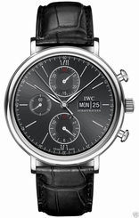 IWC Portofino Chronograph IW391008 Stainless Steel Black Dial Leather Ret:$5,600 7640127776360