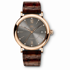 IWC UNISEX PORTOFINO 37MM BROWN LEATHER BAND AUTOMATIC ANALOG WATCH IW458106