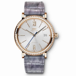 IWC MEN'S PORTOFINO 37MM GREY LEATHER BAND AUTOMATIC ANALOG WATCH IW458107