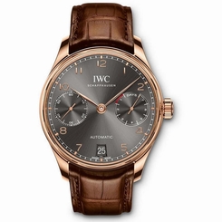 IWC MEN'S PORTUGIESER BROWN LEATHER BAND AUTOMATIC GREY DIAL WATCH IW500702