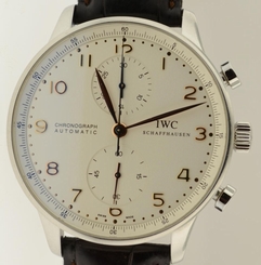 IWC Portuguese 3714 Steel Automatic Chronograph w/ Papers Leather & Tang Buckle