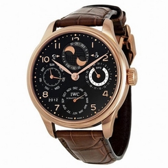 IWC MEN'S PORTUGIESER BROWN LEATHER BAND AUTOMATIC BLACK DIAL WATCH IW503202
